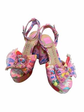 Gianni Bini Tobias Capri Print Platform Heels Mismatched Buckle Sandals 7